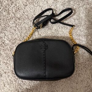 Tory Burch Black Camera Bag with Black/Gold Chain